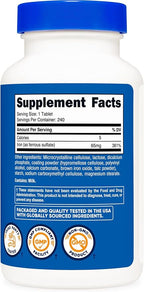 Nutricost Iron (As Ferrous Sulfate) 65mg, 240 Tablets - Non-GMO, Gluten Free