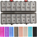 Foldable Pill Organizer 2 Times a Day w/Etched Labels -Dual Protection & Portable Weekly AM PM Pill Box, 7 Day Medicine Container, Large Travel Pill Case for Daily Supplement Vitamin -Clear Black