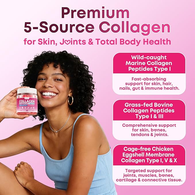 Sugar Free Collagen Gummies for Women & Men with Hydrolyzed Collagen Peptides, Biotin & Vitamin C, Multi Collagen Types I II III V X for Skin Hair Nails Digestive & Immune Health, 90 Count