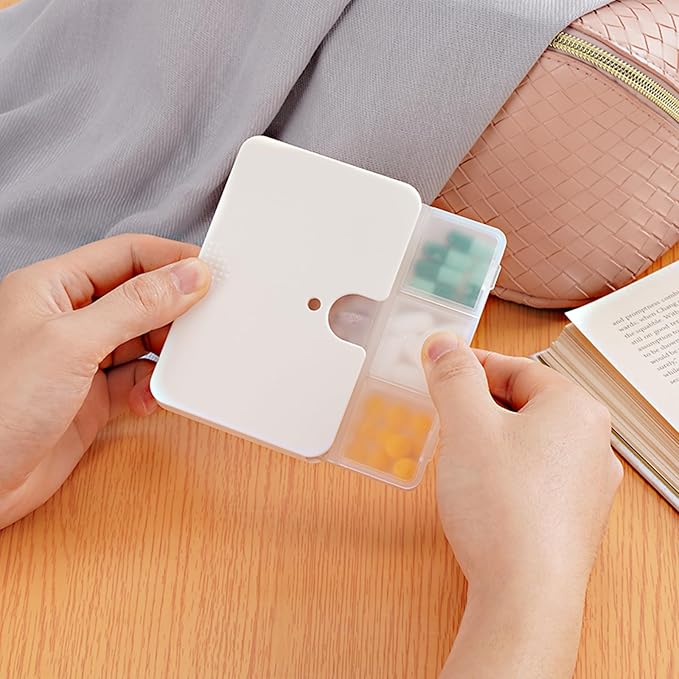 3 Mixed Colors Portable Pill Organizer, 6 Compartments Travel Pill Case for Purse or Pocket -Small Pill Box Dispenser Home Travel Supplement Semi Transparent (3 Mixed Colors)