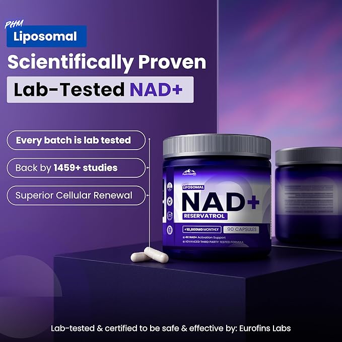 PURE HEALTH MAX PHM NAD Resveratrol Supplement - 10,000mg Extra Strength | NAD+ Liposomal Supplements for Men and Women | NMN & NMNH Alternative | 90 Capsules, 1.5 Months Supply
