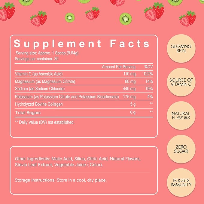Electrolytes + Enhanced Collagen Zero Sugar Powder with Vitamin C - Muscle Recovery & Hydration Support - 30 Servings - Supports Immune & Joint Health - Keep Your Skin Looking Radiant & Hydrated