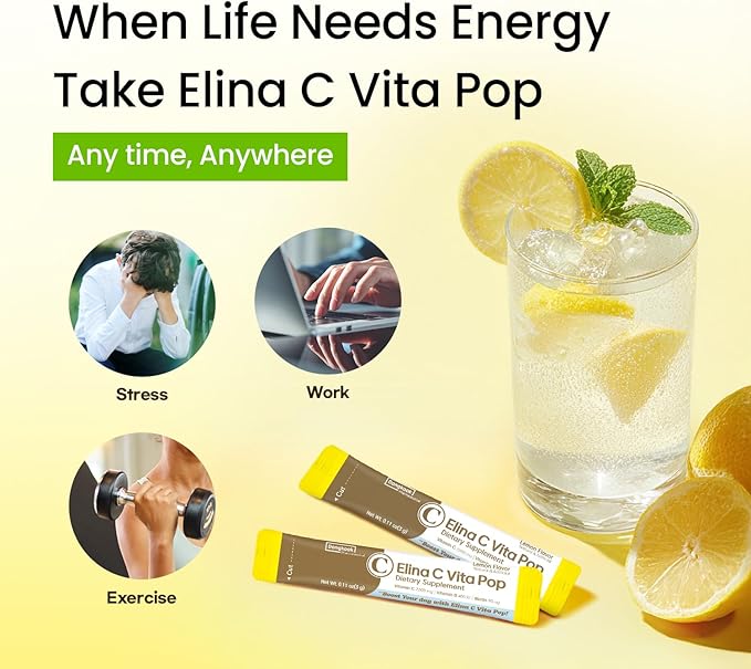 DONGKOOK Vita Pop 2,000mg Korean Vitamin C Powder Sugar Free Vitamin D & Biotin Powder Sticks, Lemon Drink Mix, Vitamin C Supplements Immune Support & Bioavailibity for Healthy Skin Non-GMO 30 Packets