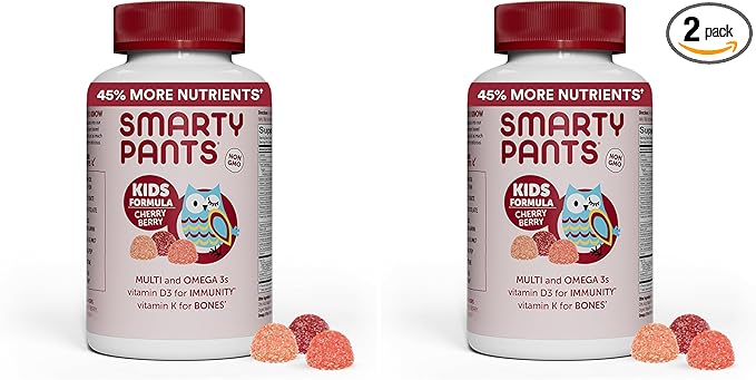 SmartyPants Kids Multivitamin Gummies: Omega 3 Fish Oil (EPA/DHA), Vitamin D3, C, Vitamin B12, B6, A, K & Zinc for Immune Support, Biotin, Grape, Cherry & Berry Flavors, 120 Count (30 Day Supply)