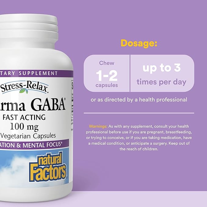 Natural Factors Pharma GABA - Dietary Supplement Supports Calm Sleep & Sleep Quality - Natural, Fast-Working Supplement Aids Focus & Brain Health - 60 Vegetarian Capsules (30 Servings)
