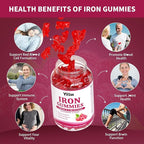 Iron Gummies for Women & Men, Vegan Iron Supplement Gummies with Vitamin C, A, B-Complex, Folate, Zinc- for Immune Health & Energy Support, Raspberry Flavor, 120 Count