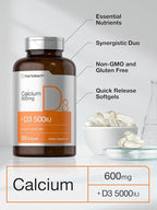 Horbäach Calcium Supplement with Vitamin D3 | 600 mg | 120 Softgels | Non-GMO & Gluten Free | for Men and Women