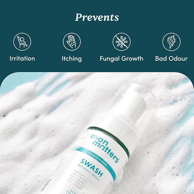 Man-M.a.t.t.e.r.s Intimate Wash with Aloe Vera, Tea Tree for Men Anti Bacterial, Anti Itch, Anti Odour | Better Private Parts Hygiene| pH Balanced Intimate |120 ml