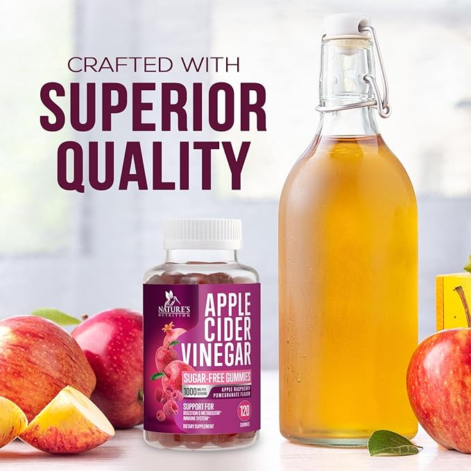 Apple Cider Vinegar Gummies 1000mg per Serving - Sugar Free Max Strength ACV Gummy Vitamins Supplement, Advanced Formula, Vitamin B12 Supports Metabolism & Energy, Keto Friendly, Vegan, 120 Gummies