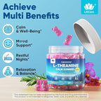 Liposomal L-Theanine Gummies 500mg, Melatonin-Free Calm & Relaxation Gummies with Magnesium Glycinate, 5-HTP, Mushroom, Vitamins D3, B12, Ashwagandha, for Brain Calm, Relax, Mood, Zzz, Vegan 60 Cts