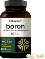 Boron 10mg, 300 Softgels with MCT Oil | High Absorption | Triple Action Boron Supplement for Men & Women | Glycinate, Citrate, & Aspartate Complex | Trace Minerals for Hormone, Bone, & Joint Support