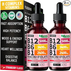 (2 Pack) Vitamin B12 and B6 Liquid Drops, B12 Sublingual Vitamin B Complex - B 12 Vitamin 5000mcg - B12 Methylcobalamin for Energy, Brain, and Heart Support with 27,200 mcg, Strawberry, 80 Servings