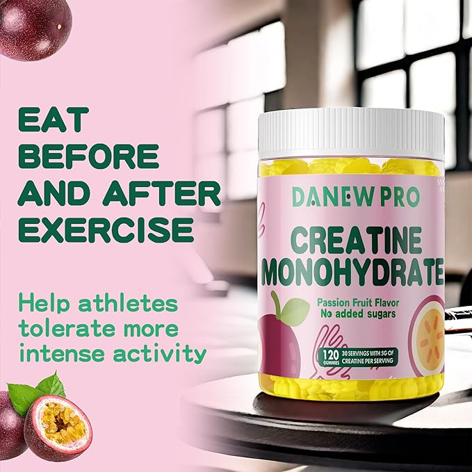 NSF Certified Creatine Gummy 5g - Creatine Monohydrate Gummies for Men & Women, Creatine Monohydrate for Muscle Strength, Muscle Builder, Energy Boost, Pre-Workout Supplement(120 Count)-Passion fruit