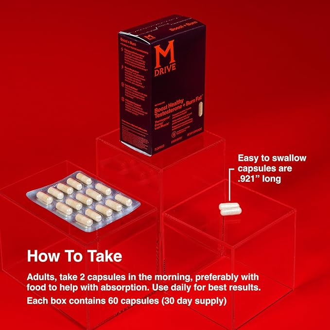 Mdrive Boost and Burn Testosterone Booster and Fat Burner for Men, Energy, Strength, Stress Relief, KSM-66 Ashwagandha, Chromax, 60 Capsules
