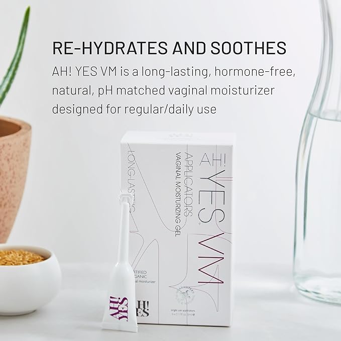 AH! YES® VM Water Based Vaginal Moisturizer | Long Lasting & Fast Acting for Vaginal Dryness & Irritation | pH Matched | Estrogen Free | Certified Organic & Natural (6 x 0.17 fl oz Applicators)