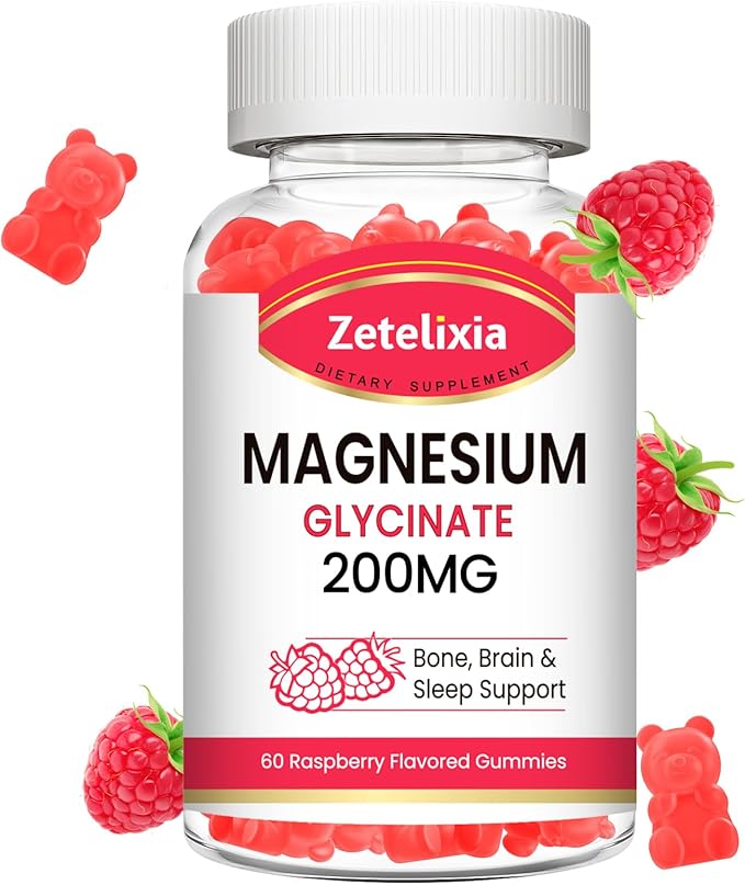 Magnesium Glycinate Gummies, High Absorption Magnesium Glycinate Supplements for Relaxation, Magnesium Chews for Adults and Kids, Raspberry Flavor 60 Count