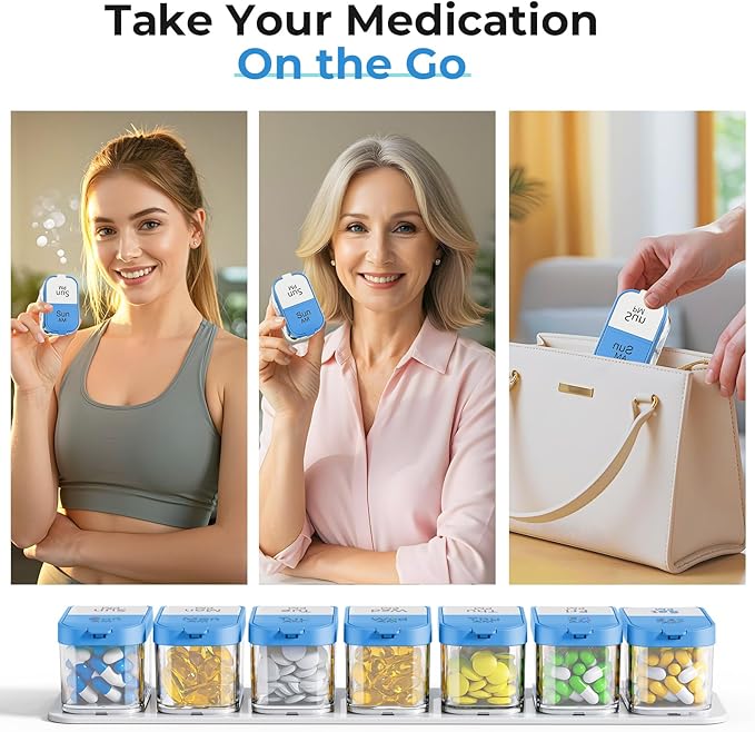 Odaro Extra Large Weekly Pill Organizer 2 Times A Day, XL Pill Box 7 Day Am Pm, Jumbo Medicine Organizer to Hold Daily Medicine Vitamin and Supplements - Blue