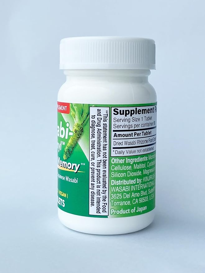 KINJIRUSHI BRAND Wasabi Sulfinyl Supplement with Hexalaphane Japanese Wasabi (6-MSITC) 60 Tablets for 2 Month Supply - Improves Memory, Memory Pill, Brain Fog, Brain Health, Cognitive Supplement