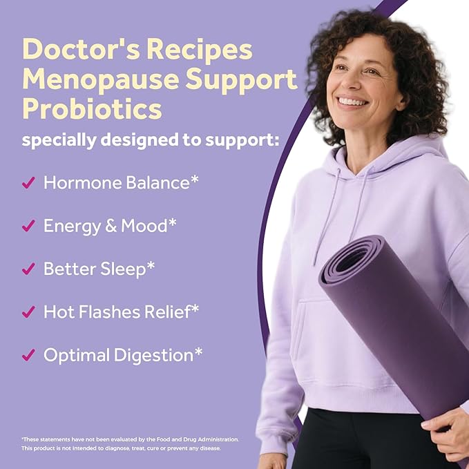 Doctor's Recipes Menopause Supplements for Women, Probiotics 150 Billion CFU, Black Cohosh for Menopause Hot Flashes, Ashwagandha, Dong Quai, Supports Mood, Energy, Hormone Balance, 60 Capsules