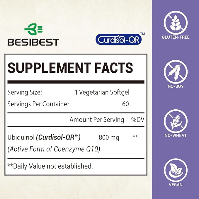 Liposomal Ubiquinol CoQ10 800 MG Softgel, High Absorption CoQ10 Ubiquinol Supplement, Active Coenzyme Q10 800mg, Powerful Antioxidant for Heart & Brain Function, Energy Production, 120 Vegan Softgels