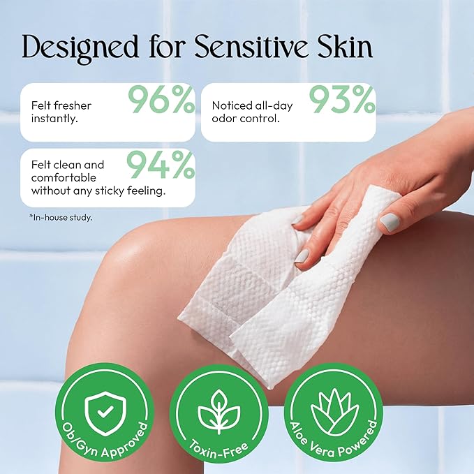 FOMIN Feminine Wipes for Women - 18 Pack (144 Wipes) - pH Balanced Aloe Vera Intimate Cleansing Wipes - Wipes for Sensitive Skin - Individual Packets -Travel Essentials & Gifts for Women & Teen Girls