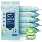 60 XL Shower Wipes – Body Wipes for Adults Bathing No Rinse – 6 Packs of 10 – Extra Moist Bath with Aloe & Vitamin E for Camping, Travel, Gym & Bedridden Care