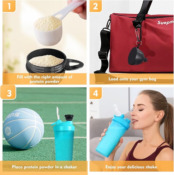 Protein Powder Containers (2 Pack), Portable Travel Containers with 100ml Funnel, Fitness & Travel Workout Accessory