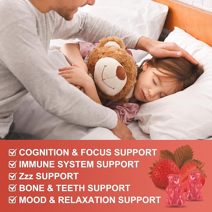 Magnesium Glycinate Gummies for Kids & Adults - Relaxation & Cognition Support - 400/200mg Magnesium Supplement with L-Theanine, B6, D3 & K2 - Vegan, Sugar Free, Strawberry Flavor, 60 Ct (2Pack)