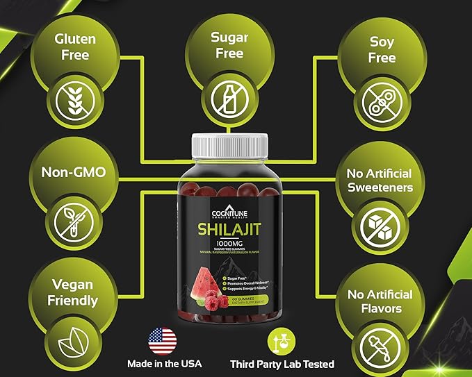 Shilajit Gummies – Pure Himalayan Shilajit Supplement with Fulvic Acid – 1000mg Natural Shilajit Pure Energy Support – Sugar-Free Raspberry Watermelon Flavor – Vegan, Non-GMO, Gluten-Free – 60 Count