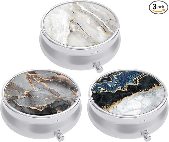 3 Pack Pill Box, Small Pill Case for Purse & Pocket, Cute Travel Medicine Organizer, Portable Medicine Container Holder to Hold Vitamins, Medication, Fish Oil & Supplement, Abstract Art Marble