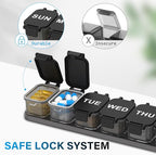 Extra Large Weekly Pill Organizer - XL Vitamin Holder with 7 Detachable Compartments, Portable Medicine Pill Organizer for Supplements, Daily Pill Case for Home and Travel,Black