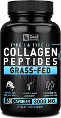 Collagen Peptides Capsules 360 Count - Grass Fed Bovine Hydrolyzed Collagen Pills - Hair, Skin & Nails, Joint Support - Collagen Supplements for Women & Men