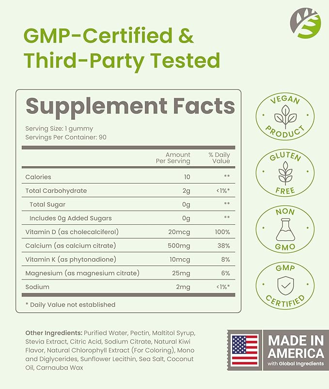 BariSlim Bariatric Calcium Gummies - Specially Formulated Bariatric Vitamins for Patients After Weight Loss Surgery - Supports Energy Levels & Bone Health | Kiwi (90 Vegan Gummies)