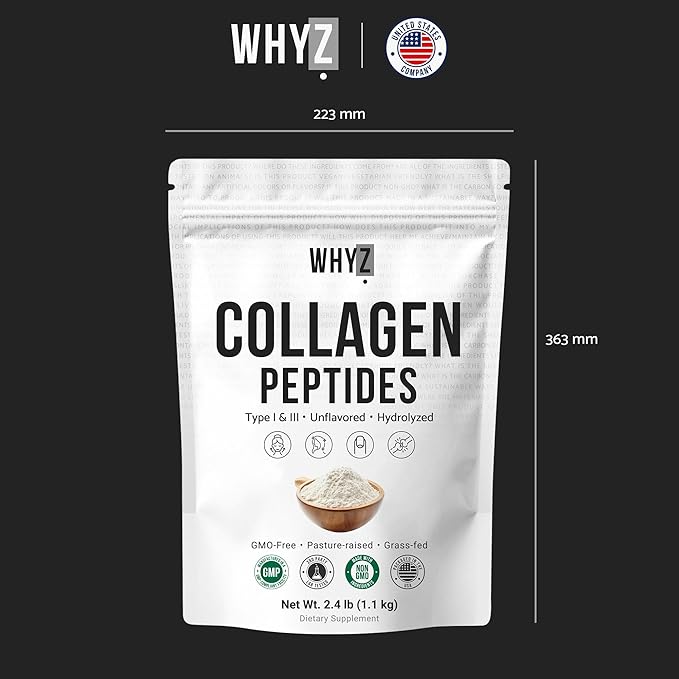 Bovine Collagen Peptides Powder, Hydrolyzed Type I & III Protein, Grass-Fed Pasture-Raised Source, Unflavored Collagen Supplement Paleo-Friendly for Active Lifestyles & Wellness Non-GMO, 2.4lb (1.1kg)