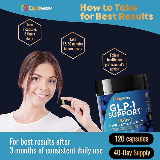 GLP-1 Support Probiotic Weight Loss Supplement - Women Men GLP1 Support with Berberine - Natural Daily Oral Appetite Suppressant Hunger Control Metabolism Fat Burn & Gut Health Support
