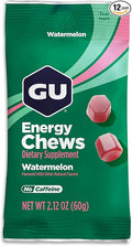GU Energy Chews, Watermelon Energy Gummies with Electrolytes, Vegan, Gluten-Free, Kosher, Caffeine-Free, and Dairy-Free On-The-Go Energy for Any Workout, 12 Bags (24 Servings Total)