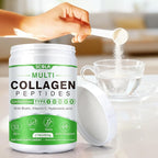SCOLA Collagen Peptides Powder- Type I, II, III, V, X - Hydrolyzed Collagen Peptides with Vitamin C Hyaluronic Acid, Supports Skin Hair Nail & Joint, Non-GMO, 1lb