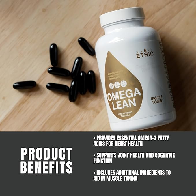 Sweat Ethic Omega Lean Muscle Toner, Non Stimulant Formula with Omega 3, 6 & 9 Fatty Acids, Cla, L Carnitine & Vitamin E, Fish Oil Capsules, Daily Supplements for Men & Women, 120 Softgel Capsules