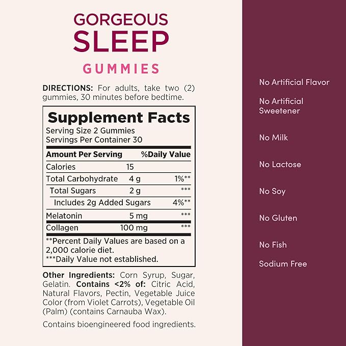 Nature's Bounty Optimal Solutions Gorgeous Sleep Melatonin 5mg Gummies with Collagen, 60 Count, Assorted Fruit Flavors, 30 Total Servings
