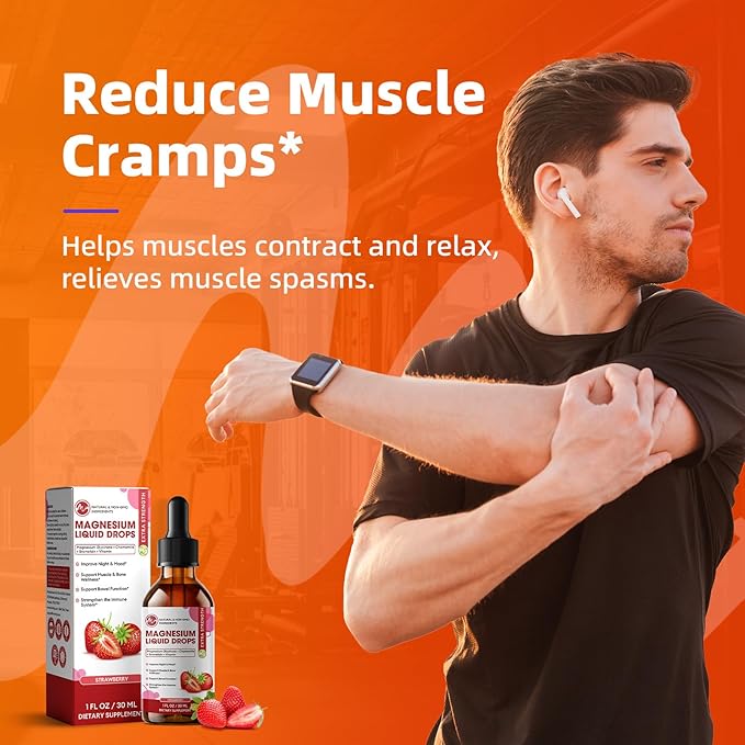 M inch Magnesium Glycinate Liquid, High Absorption Magnesium Liquid Drops with Chamomile, Hawthorn, Ginger Extract & Vitamin B6, B9, B12, C, D3, Magnesium Supplement, Strawberry Flavor, 2 Pack