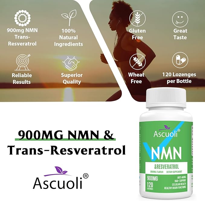 Sublingual NMN 500mg + Trans-Resveratrol 400mg, 3-in-1 Advanced Formula 99% Pure NMN Resveratrol Supplement for Boost* NAD, Cell, Immune, Energy & Muscle, Anti-Aging, 120 Lozenges (120-Day Supply)