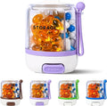 4 Compartments Pill Bottle Organizer, Anti-Mix Travel Pill Dispenser with Safety Lock, Pill Case with 16pcs Labels, Cute Pill Organizer for Seniors, Caregivers & Daily Vitamin Management(Purple)