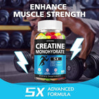 Creatine Monohydrate Gummies - Clean Creatine for Women Men for Muscle Strength, Improving Endurance & Post Workout Recovery - Creatine Supplement Mixed Fruit Flavors (160 Gummies)