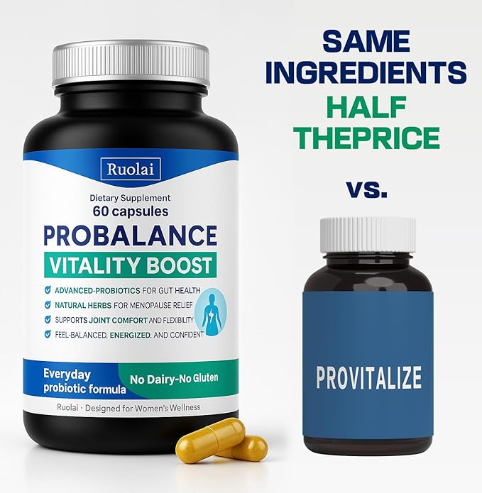 Ruolai ProBalance Probiotics for Women 68B CFU – Menopause, Bloat & Belly Support – Turmeric & Moringa – Digestive & Joint Health – 60 Capsules