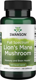 Swanson Lion's Mane Mushroom Brain Health Supplement for Professionals Seeking Mental Focus, Memory, and Clarity Support - 500 mg (60 Vegan Capsules, 4 Bottles)