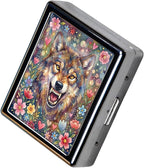 Weekly Pill Organizer, Metal Pill Box with 8 Compartments, Small Travel Pill Case for Purse Pocket, Medicine Vitamin Supplement Organizer (Floral Wolf)