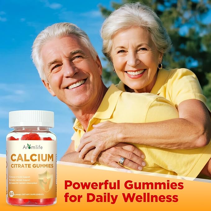 Aromlife Calcium Citrate Gummies for Bone & Teeth Support, 1000mg Per Serving, High Absorption Calcium Citrate Gummies for Women & Men, 60 Count Strawberry Flavor, Sugar Free, Vegan