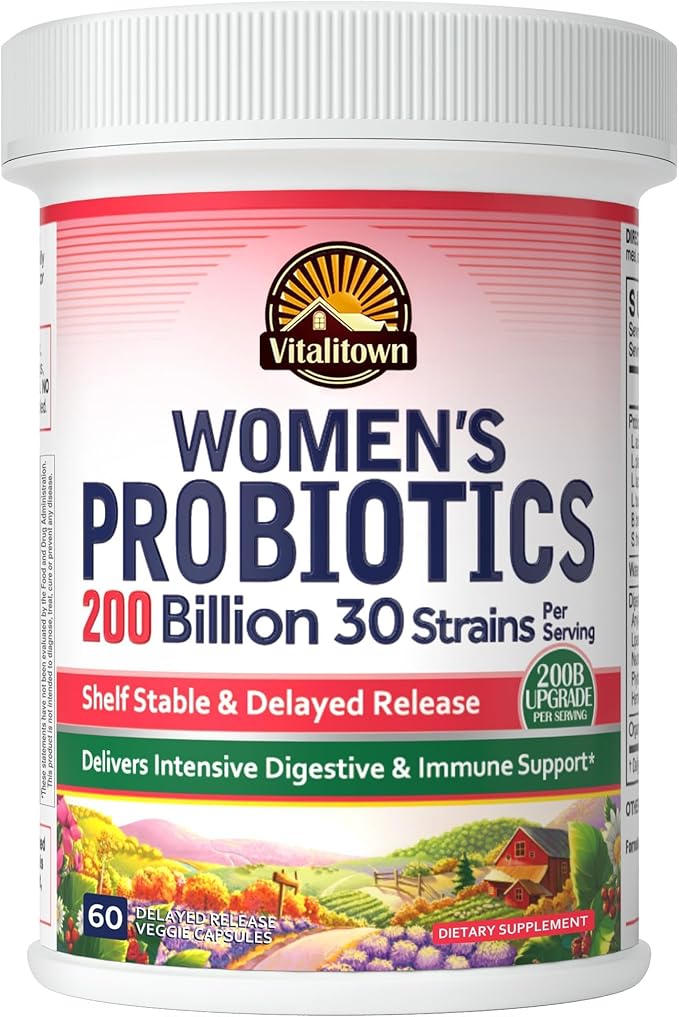 Vitalitown Women’s Probiotics | 200 Billion CFUs 30 Strains | 60 ct | Shelf Stable, Acid Resistant | Replenish Good Critter, Intensive Digestive & Vaginal Support | Vegan, Non-GMO