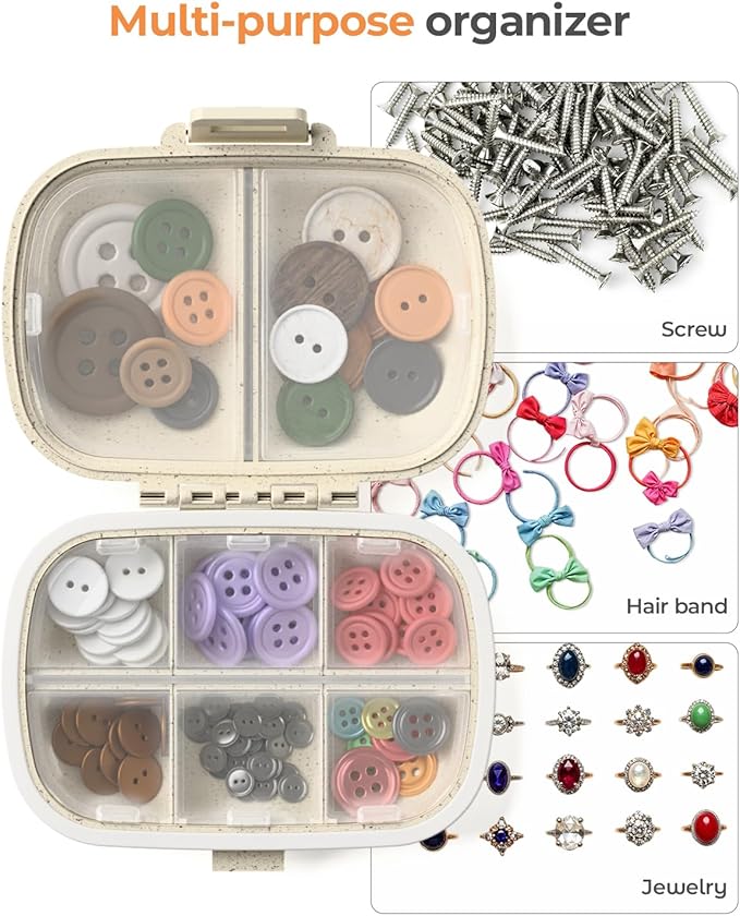 Travel Pill Organizer, 6+2 Extra Large Compartments Portable Pill Case, Daily Pill Box to Hold Vitamins, Small Pill Container for Pocket Purse Medicine Organizer（Beige）