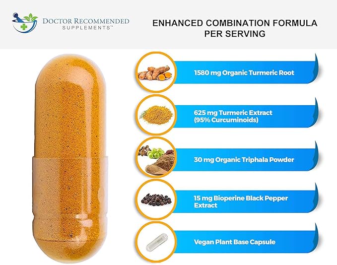 Turmeric Curcumin Supplement - 2250mg/d - Veggie Caps - 95% Curcuminoids with Black Pepper Extract (Bioperine) - 750mg Capsules - 100% Organic - Most Powerful Turmeric (Pack of 2)